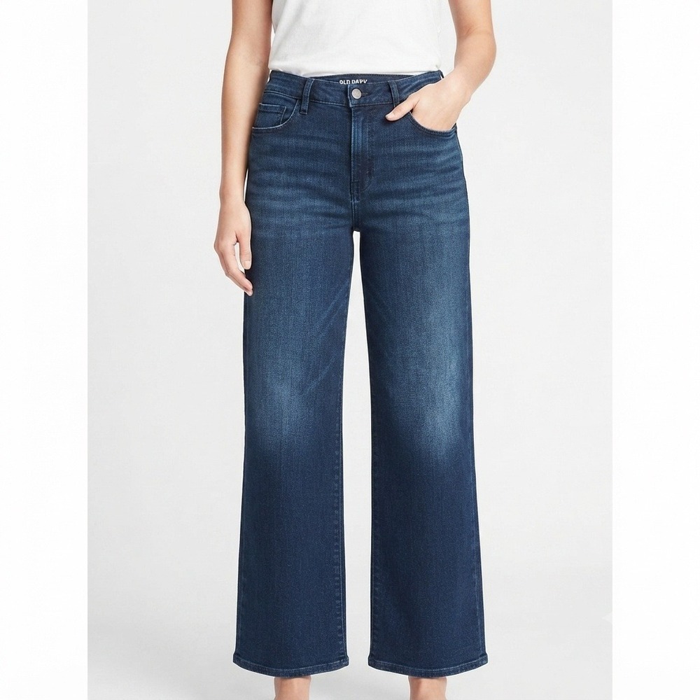 Old Navy Jeans Womems 16 Short Wow Wide Leg High Rise Dark Wash Blue